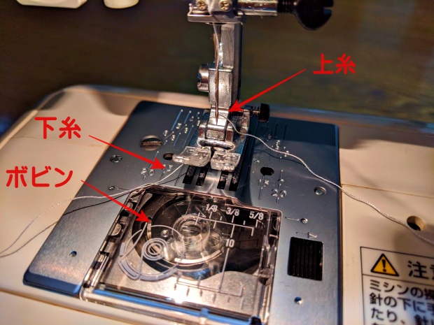 上糸と下糸とボビンの位置